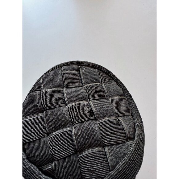 Vintage Black Woven Ribbed Straw Faille Grosgrain Chin Strap Juliet Hat - Picture 8 of 13